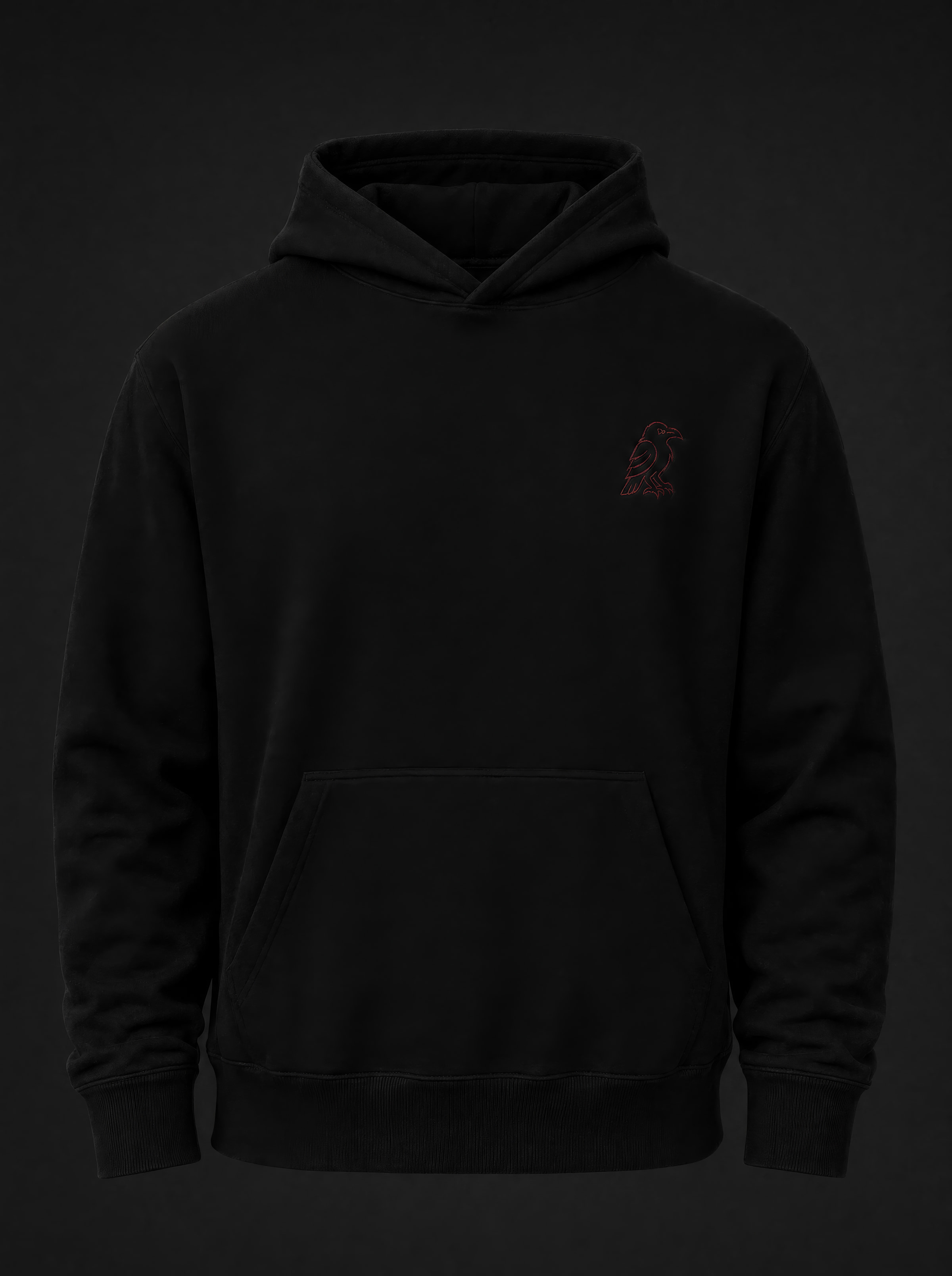 RAVO Embroidered Raven Hoodie — front view, full body